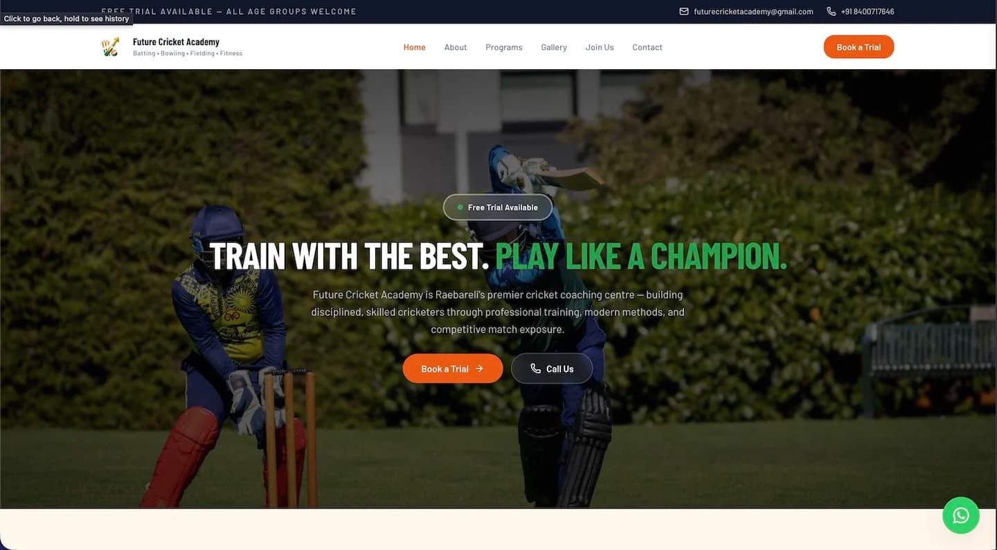 Screenshot of Future Cricket Academy