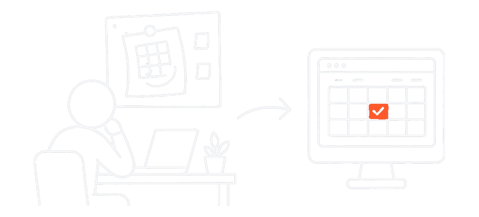 A person sketching an idea at a desk, and the finished website beside it