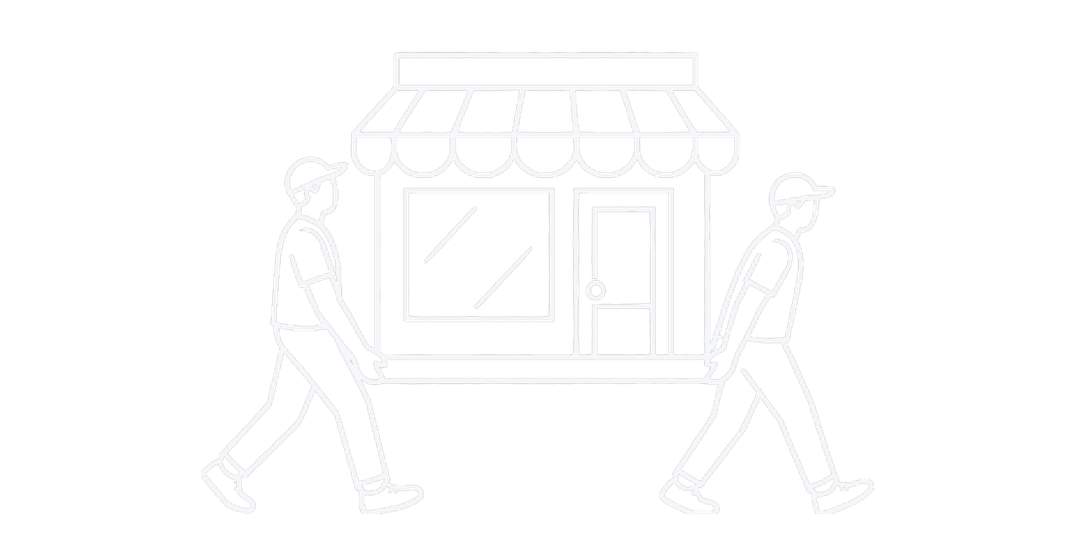 Two people carrying a storefront