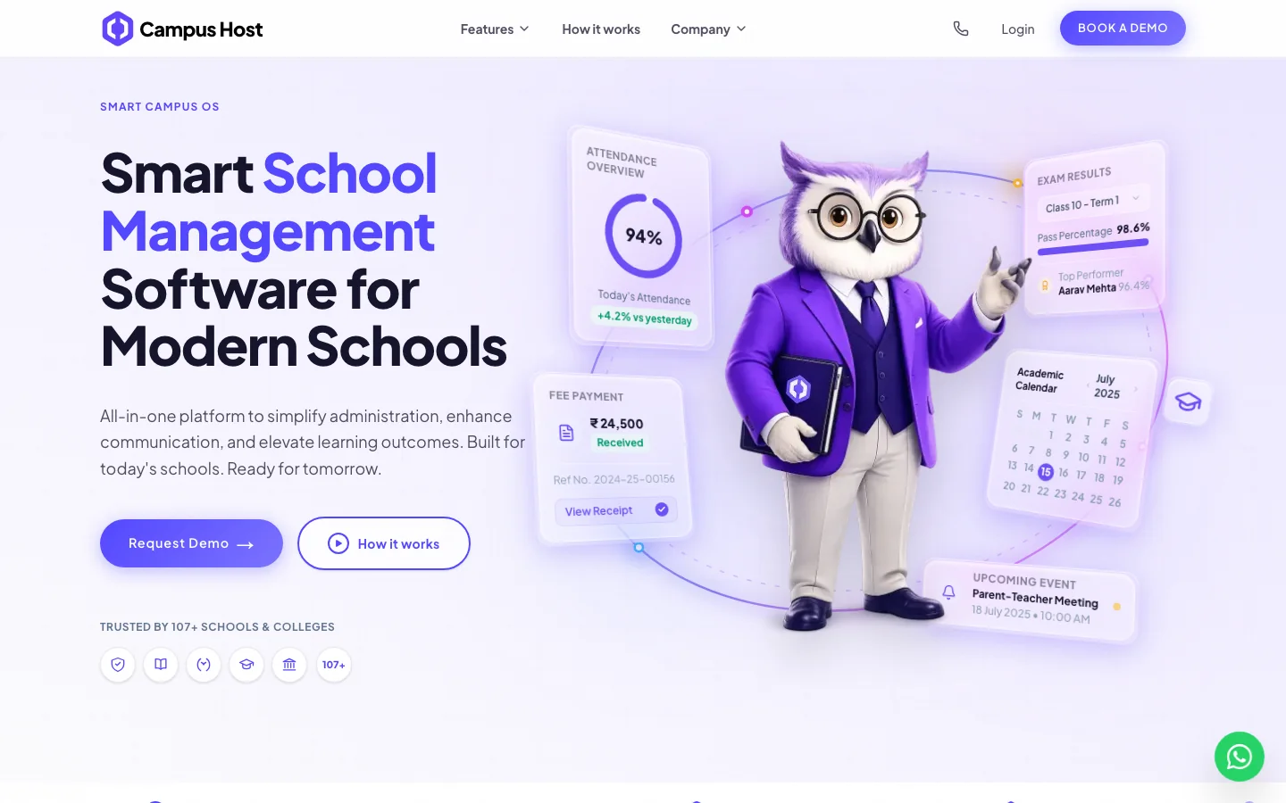 Campus Host — the school ERP we built, run and answer for — homepage
