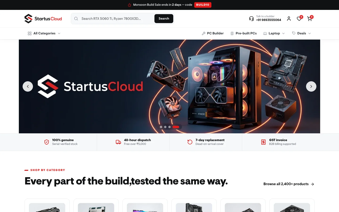 Startus Cloud website screenshot