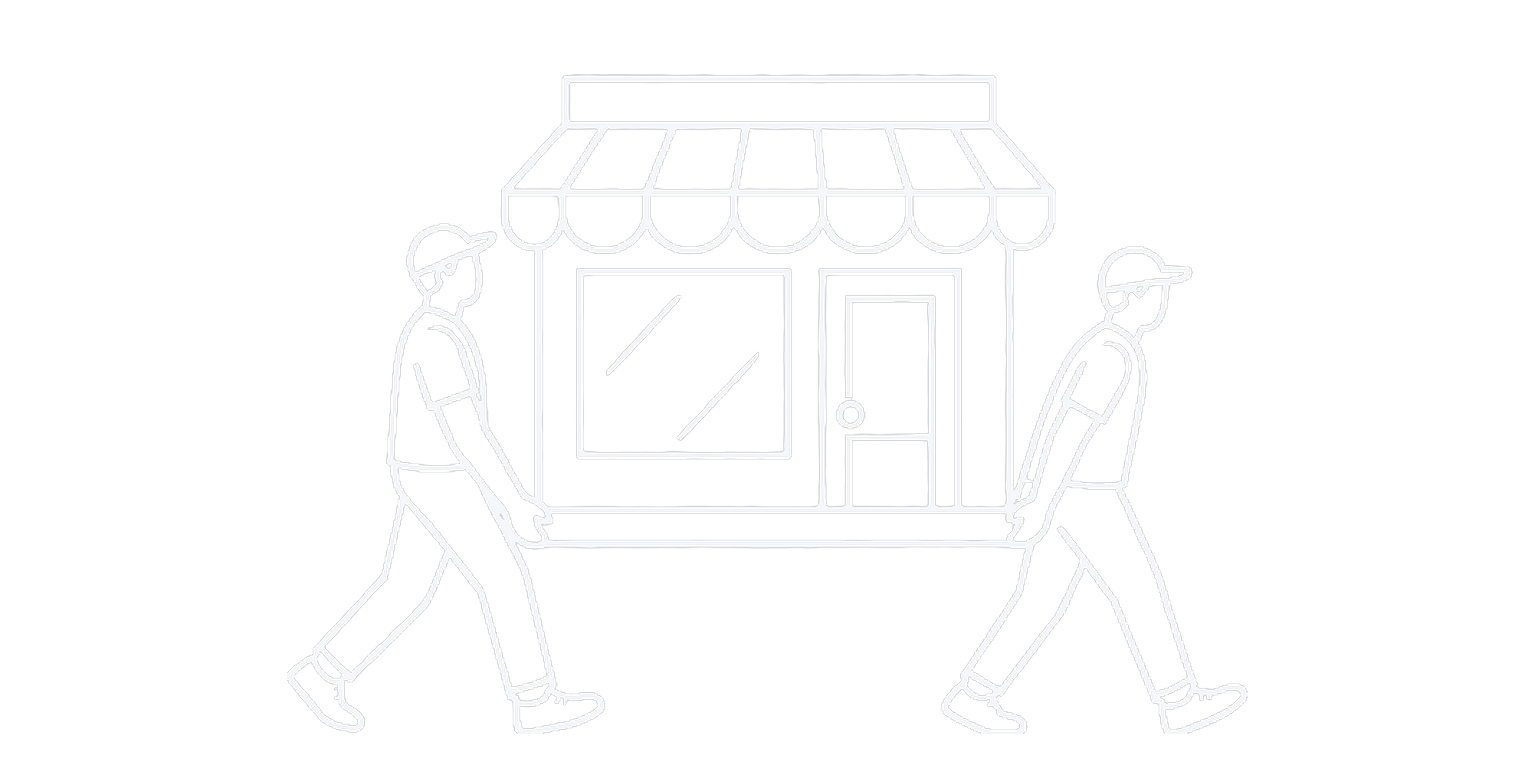 Two people carrying a storefront