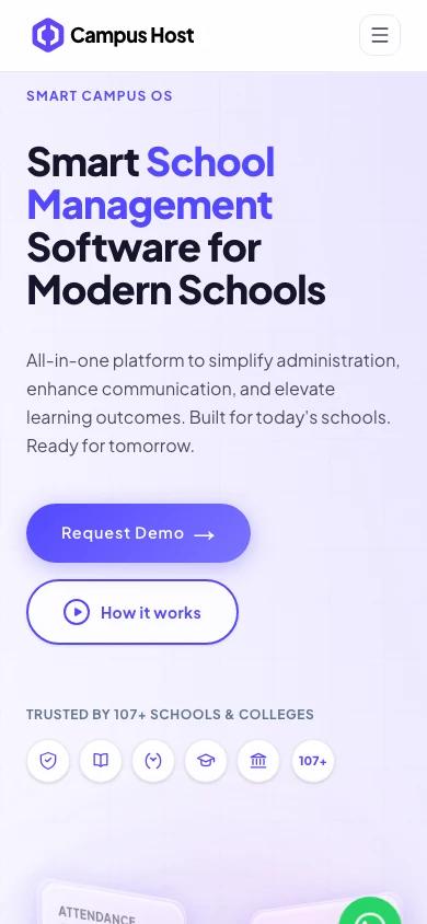 Campus Host marketing site on a phone